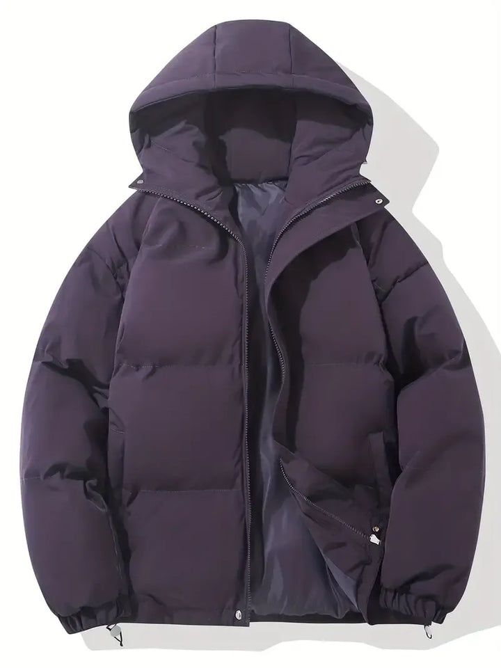 Comfortable women's hooded winter coat, a warm puffer jacket designed for cold weather outdoor activities.