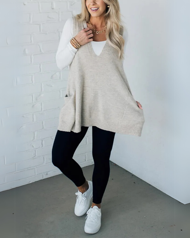Cozy women's A-line knit vest. Soft, comfortable, and sleeveless for easy layering.
