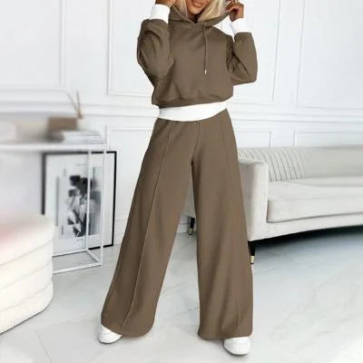 Detail shot of the wide-leg knit pants from the women's cozy matching lounge set.