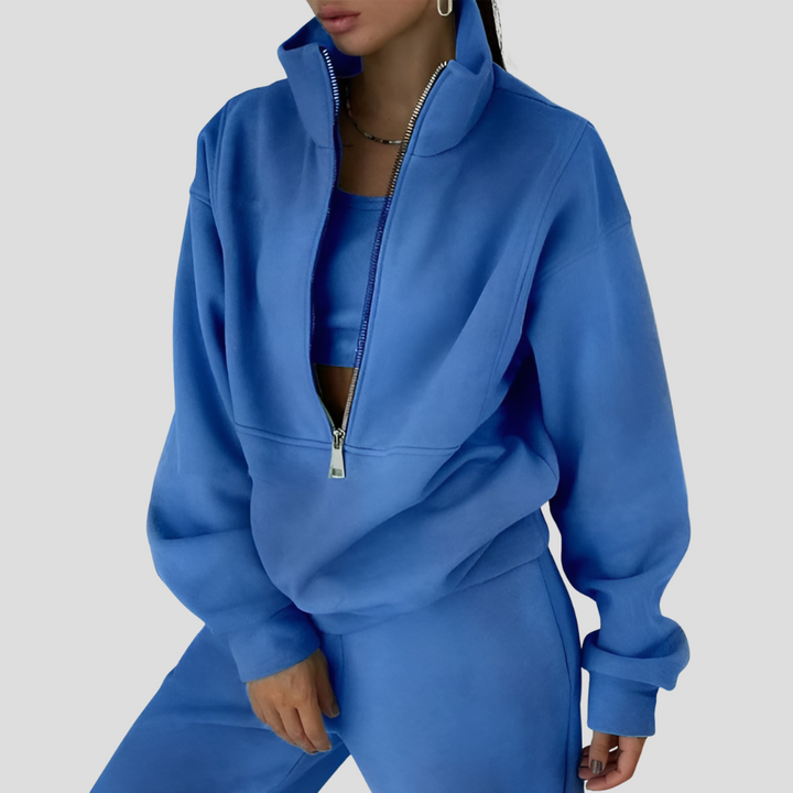Women's comfy loungewear tracksuit, 2-piece set. Cozy pullover top & stylish joggers for relaxation & travel.