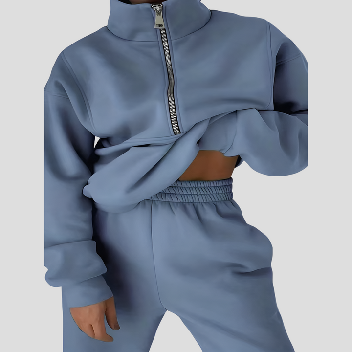 Women's active leisurewear tracksuit, 2-piece set. Comfy pullover & joggers for relaxing or light activity.