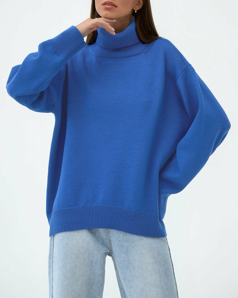 Versatile women's cozy oversized roll neck sweater, suitable for various casual looks.
