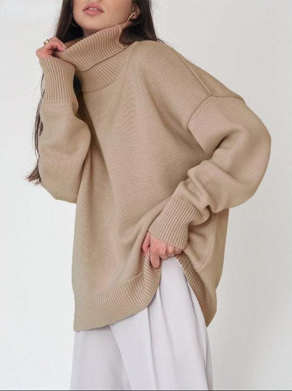 Women's fashion oversized sweater with a cozy roll neck, great for casual winter outfits.