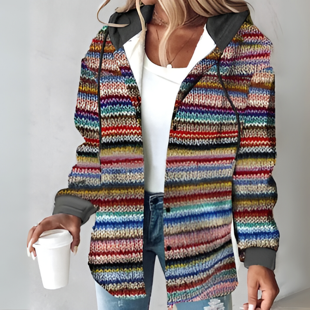 Women's cozy plaid hooded coat, perfect for autumn & spring. Comfortable, casual outerwear for everyday layering.