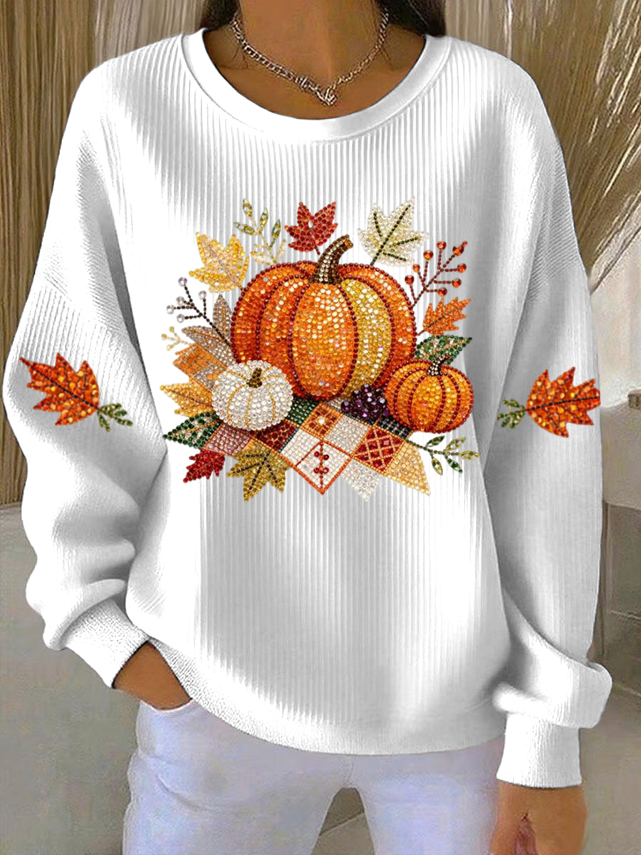 Loose fit women's pumpkin sweatshirt, perfect casual wear for autumn & holiday seasons.