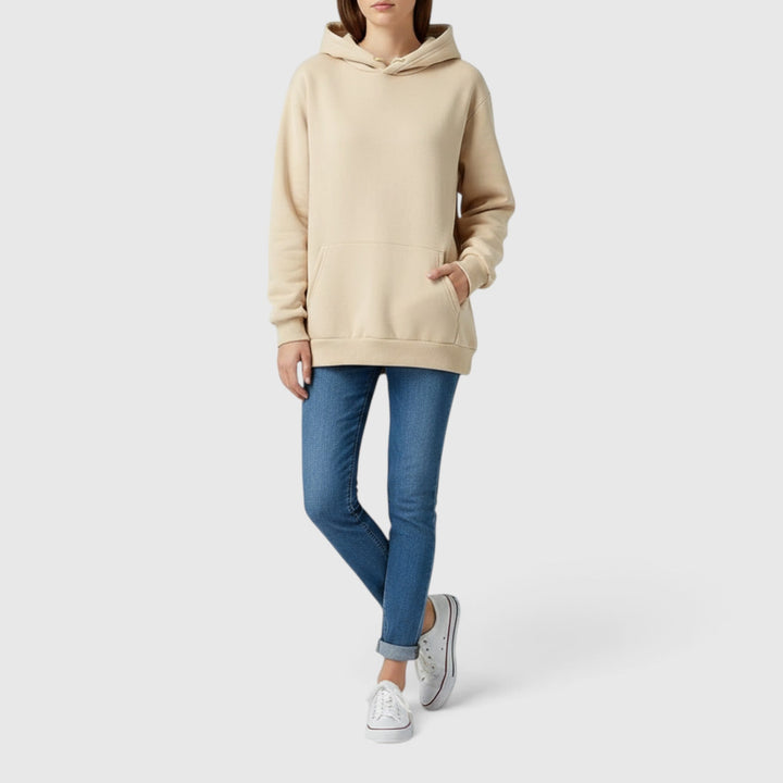Women's cozy relaxed fit pullover hoodie with spacious kangaroo pocket for ultimate comfort & casual style.