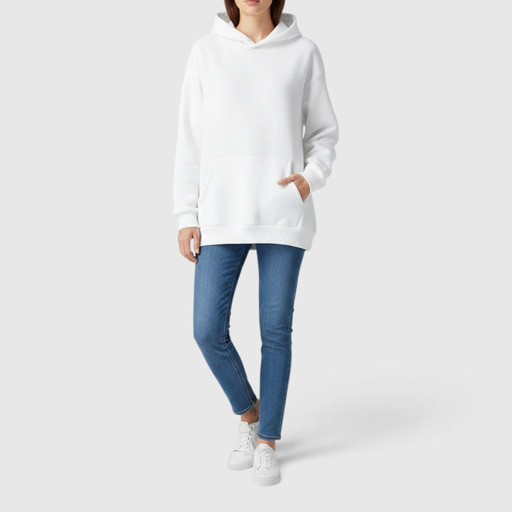 Women's cozy pullover hoodie. Relaxed fit hooded sweatshirt with a large front kangaroo pocket for comfort.