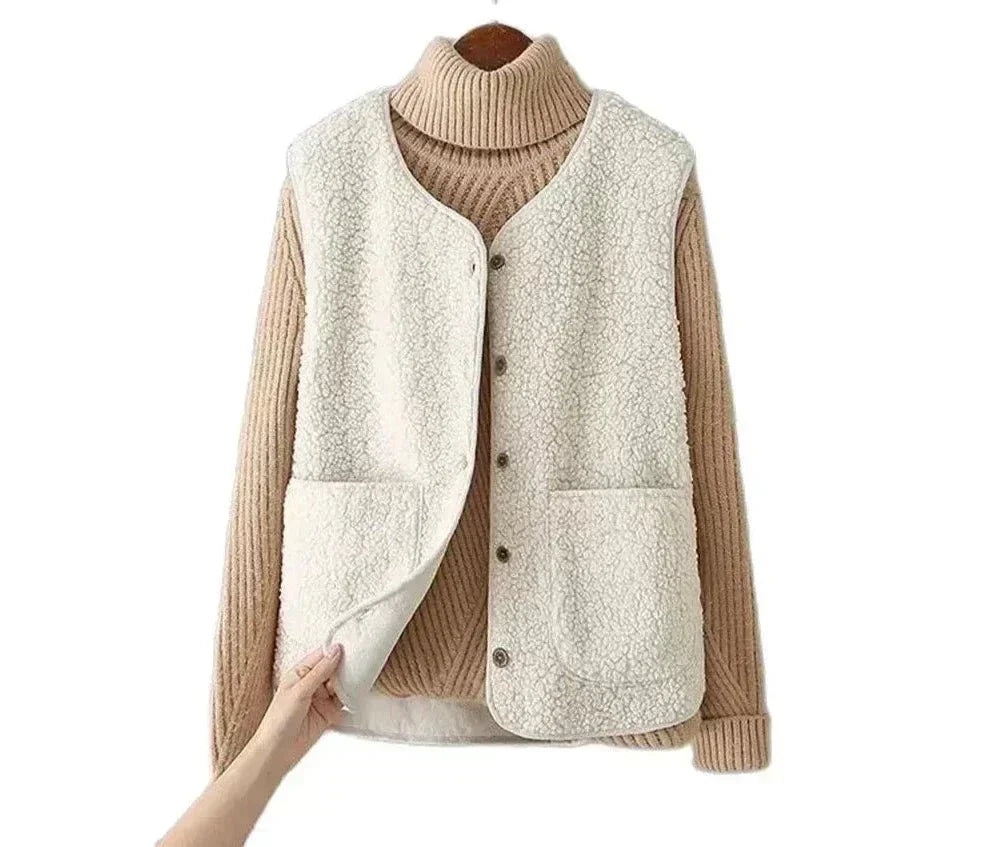 Comfortable women's sleeveless vest, soft & warm for everyday cozy autumn/winter fashion.