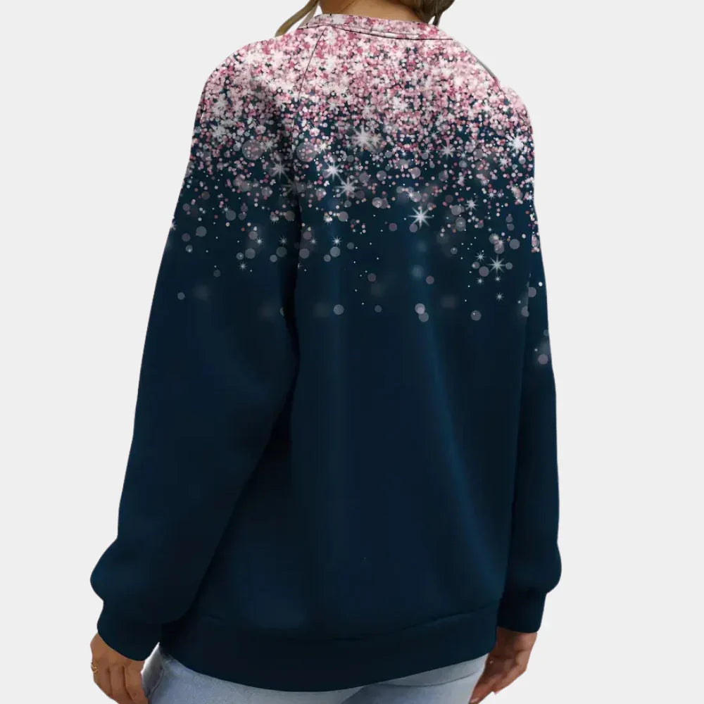 Cozy women's long-sleeve snowflake crew neck sweater, a stylish choice for winter comfort & fashion.