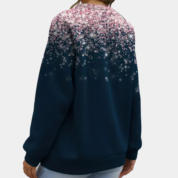 Cozy women's long-sleeve snowflake crew neck sweater, a stylish choice for winter comfort & fashion.
