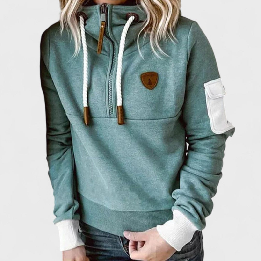 Women's cozy soft jumper with modern zip neckline, ideal for fall & winter comfort.