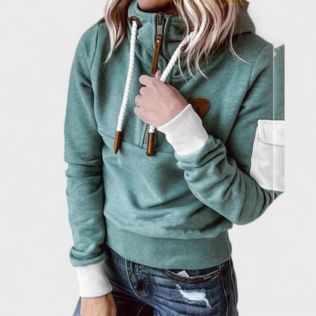 Soft knit women's jumper, long sleeve cozy top with a stylish zip neck, perfect for everyday style.