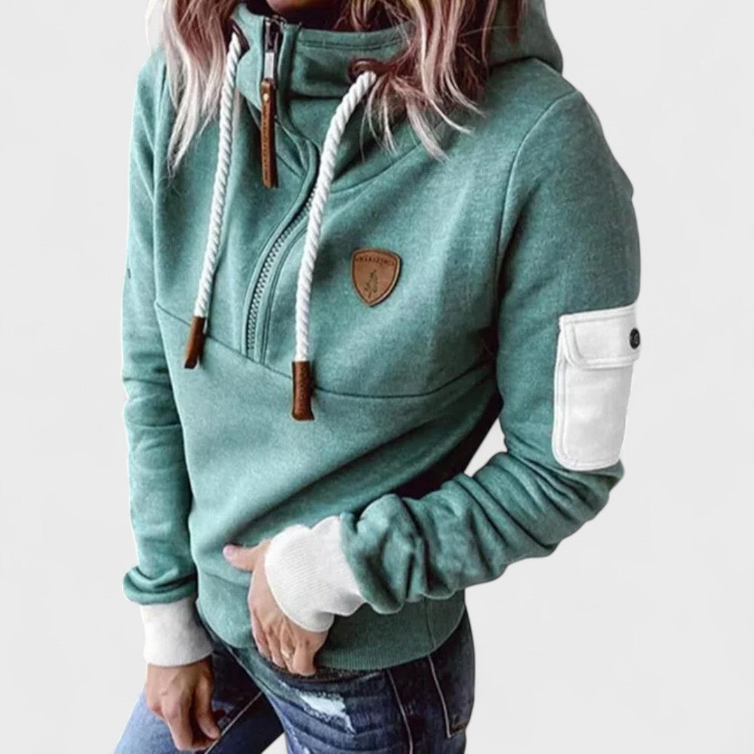 Casual women's zip neck jumper, a soft knit long sleeve top for fall fashion & winter warmth.