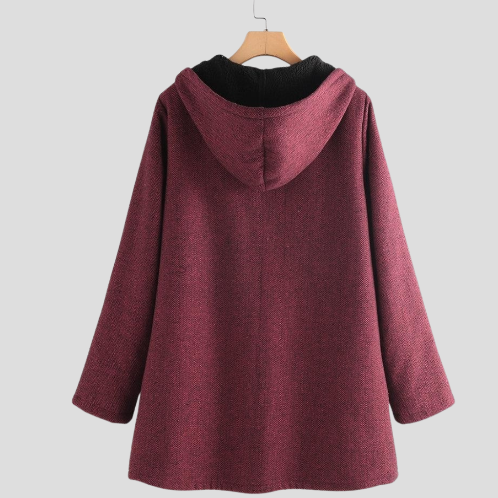 Stylish women's long hooded winter coat. Cozy solid outerwear for warmth, perfect for fall fashion & cold weather.