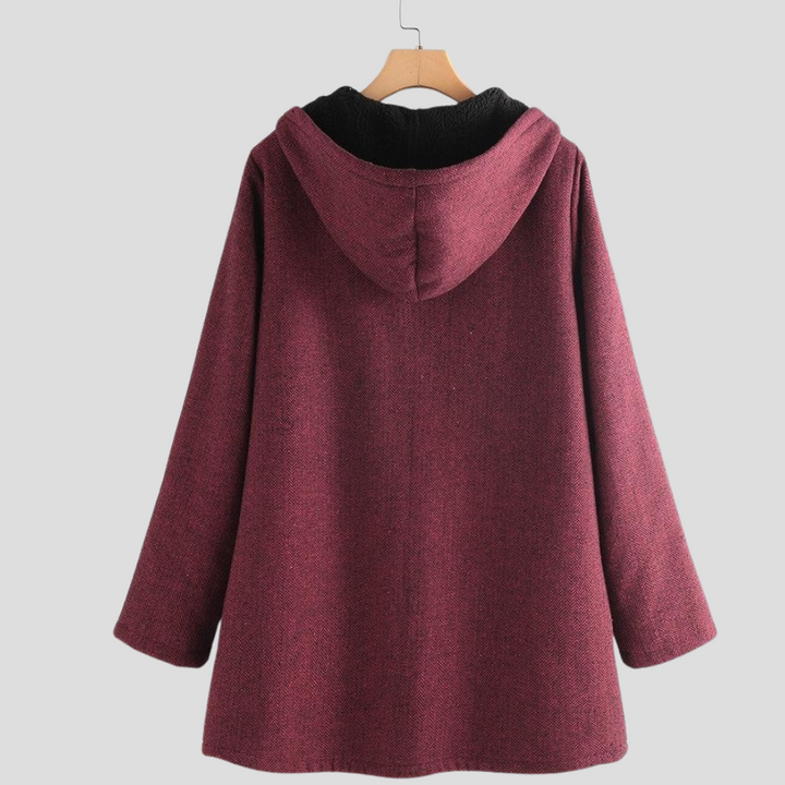 Stylish women's long hooded winter coat. Cozy solid outerwear for warmth, perfect for fall fashion & cold weather.