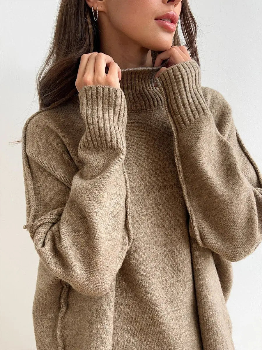 Relaxed fit women's turtleneck & wide leg pant set. Perfect cozy outfit for home or casual outings.
