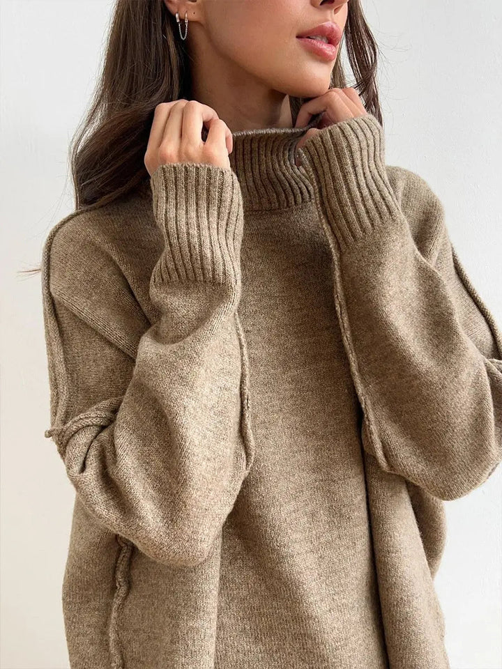 Relaxed fit women's turtleneck & wide leg pant set. Perfect cozy outfit for home or casual outings.