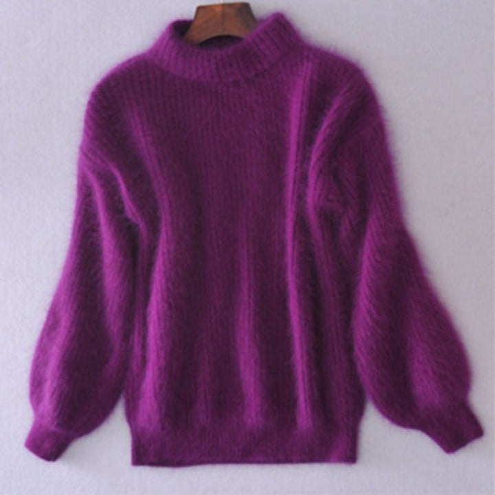 Comfortable women's cozy turtleneck sweater, a relaxed fit long sleeve knit top perfect for fall & winter warmth.