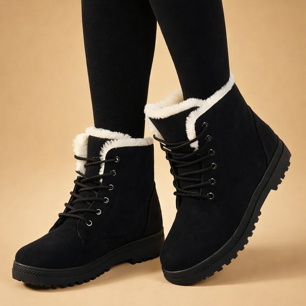 Plush-lined women's winter boots with lace-up design, perfect for cozy warmth outdoors.