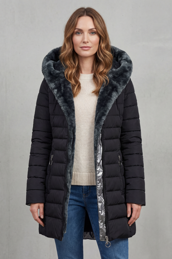 Stylish women's winter parka with hood, perfect for cold weather fashion & ultimate warmth. Durable jacket.