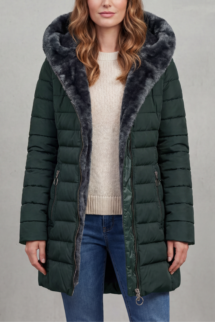 Versatile women's black winter parka coat, cozy & warm, essential for cold weather style. Durable apparel.