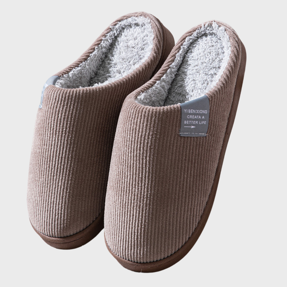 Comfortable women's indoor slippers, perfect for keeping feet warm and cozy while lounging at home this winter.