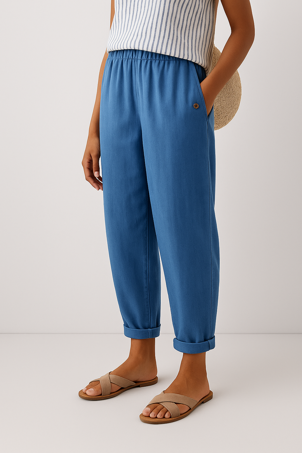 Comfortable women's cropped straight-leg pants with side pockets, great for everyday spring & summer fashion.