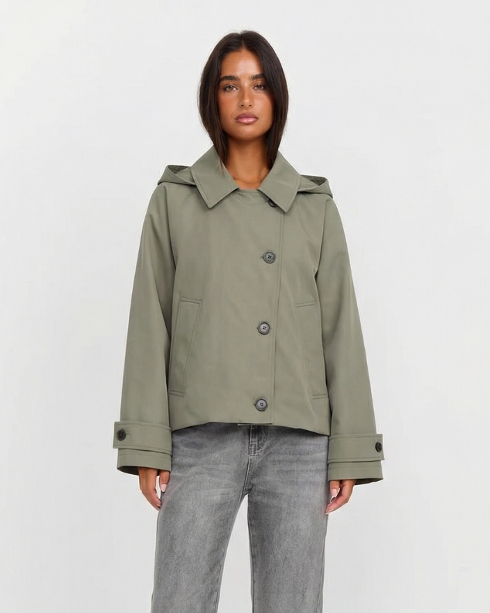 Women's cropped windbreaker jacket with hood, relaxed fit, perfect for casual spring and autumn layering.