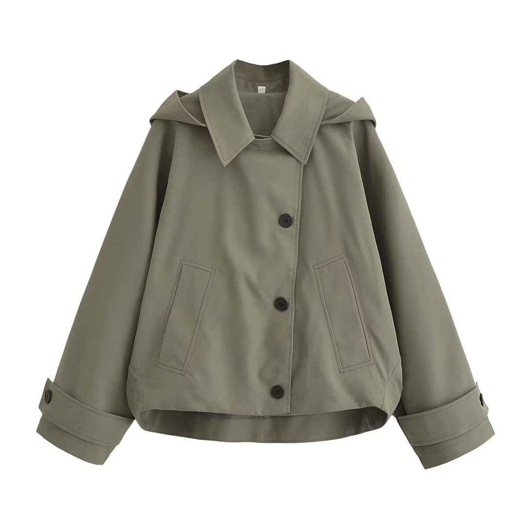 Effortless style: women's hooded cropped windbreaker jacket, perfect casual outerwear for transitional seasons.