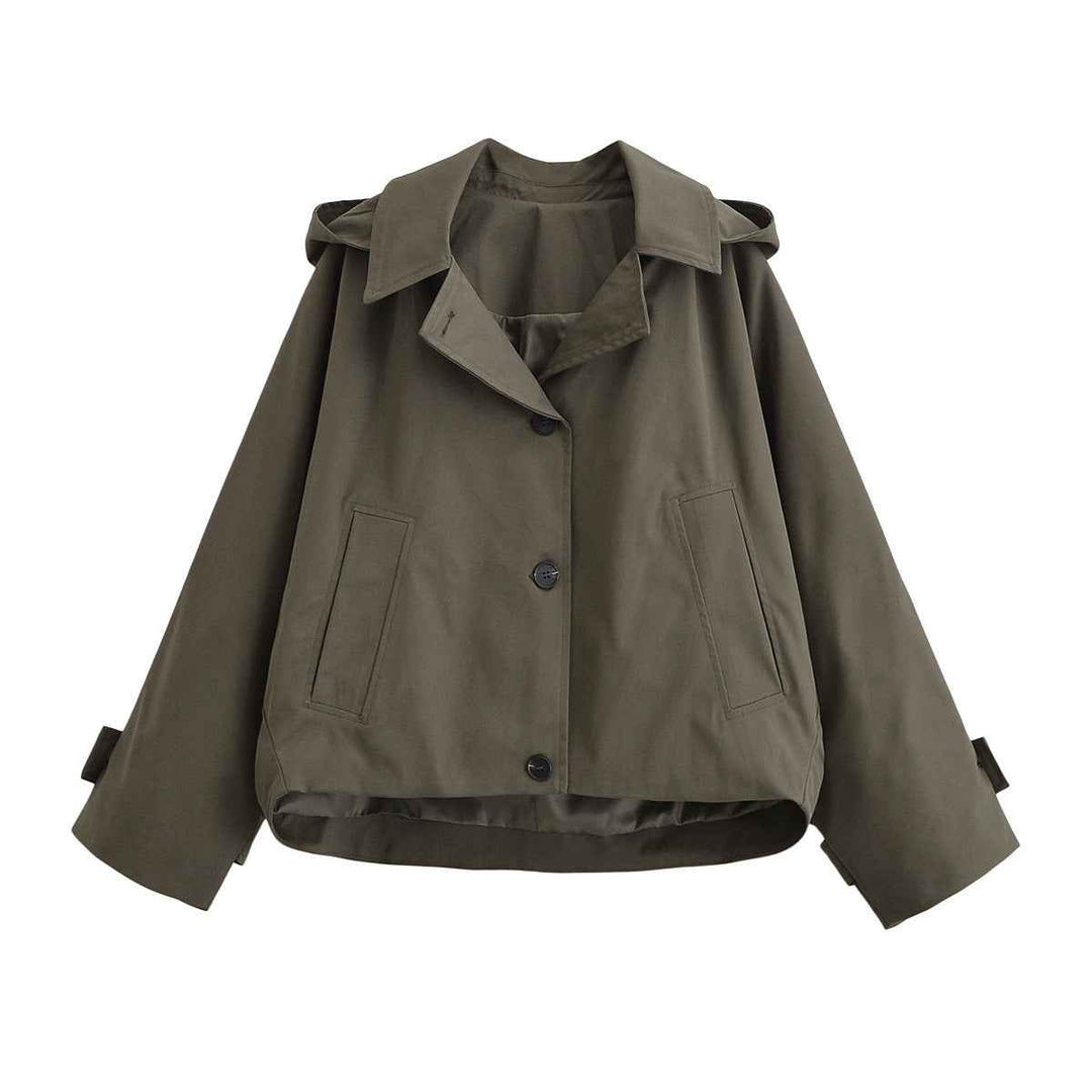 Lightweight women's cropped windbreaker, hooded, great for casual spring/autumn outfits and layering.