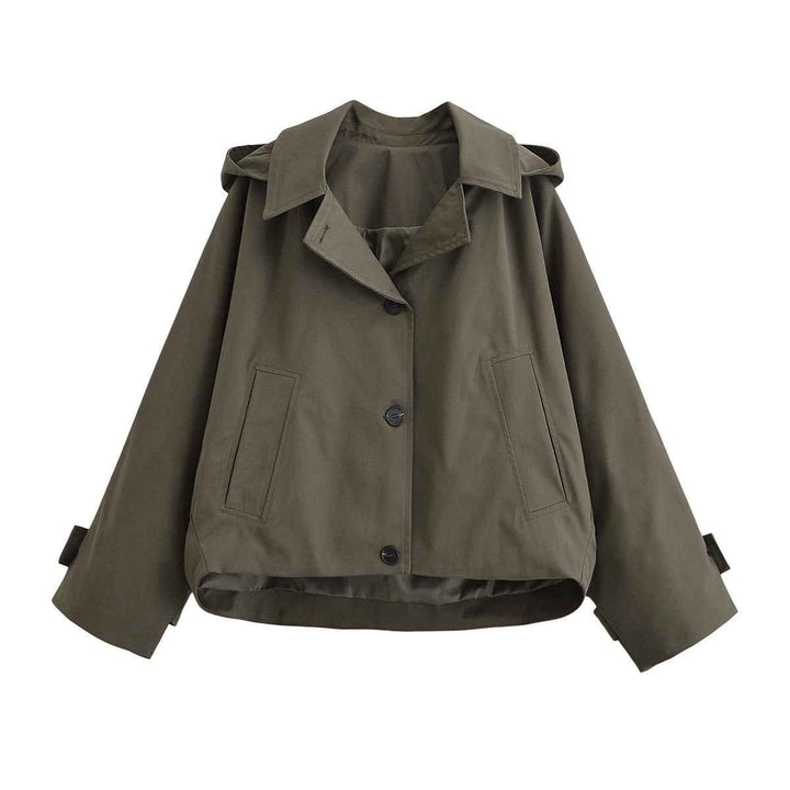 Lightweight women's cropped windbreaker, hooded, great for casual spring/autumn outfits and layering.