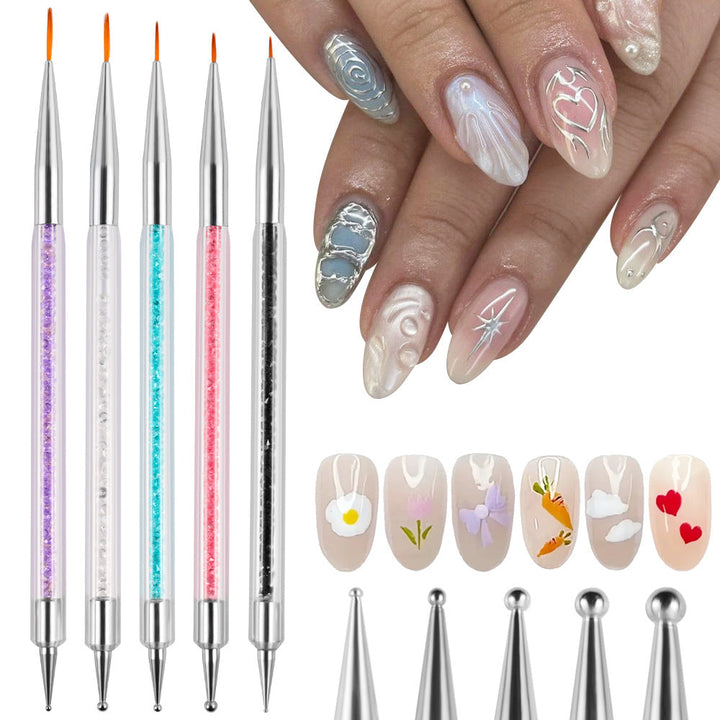 Women's crystal handle nail art detailing brush set for precision manicure & artistic DIY nails.