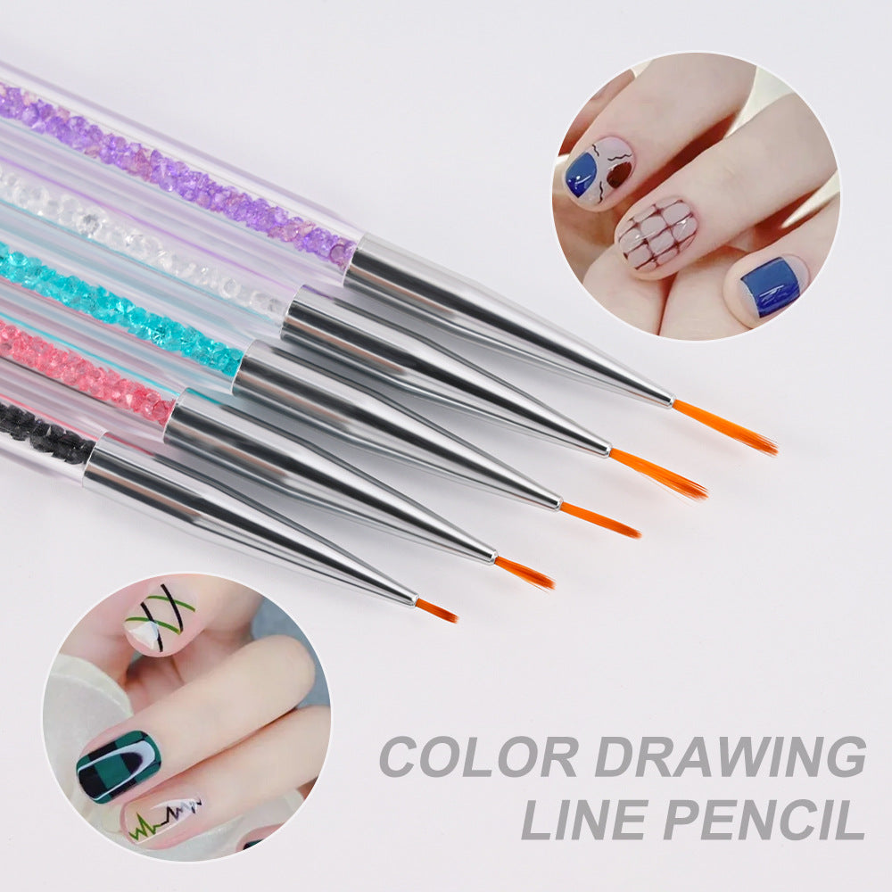 Elegant crystal handle nail art detailing brush set, perfect for intricate manicures & beauty work.