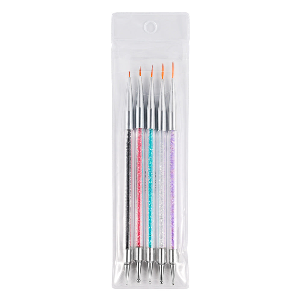 Crystal handle nail art detailing brush set for women, great for detailed manicures & DIY nail designs.