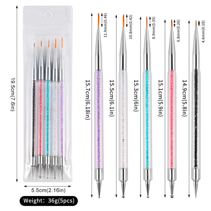 Sparkling crystal handle detailing brush set for women's nail art, ideal for beauty, precision, & DIY manicures.