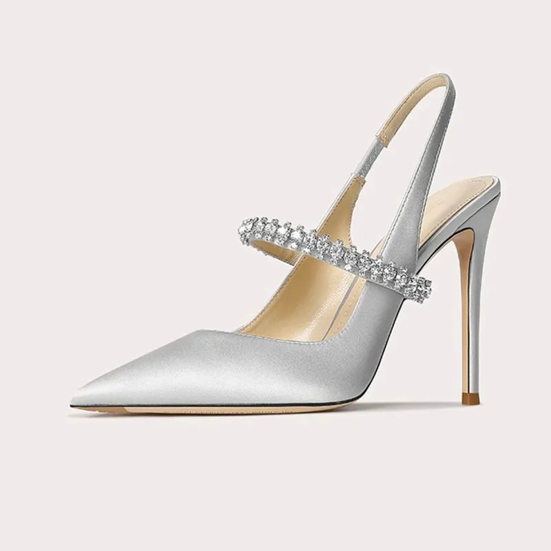 Stunning women's crystal heels, slingback design with a pointed toe, an elegant choice for evening wear.