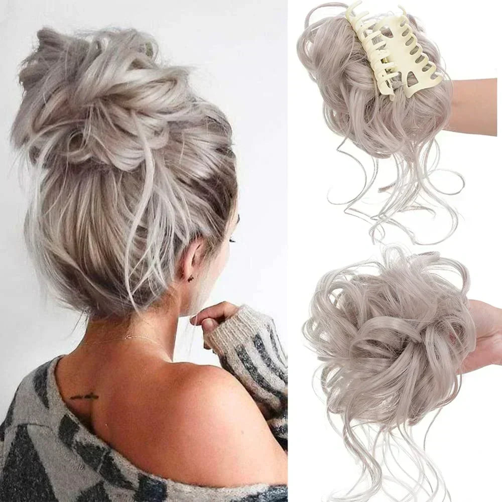 Women's natural-curl synthetic bun. Clip-in for instant volume & a beautiful, secure updo hairpiece.