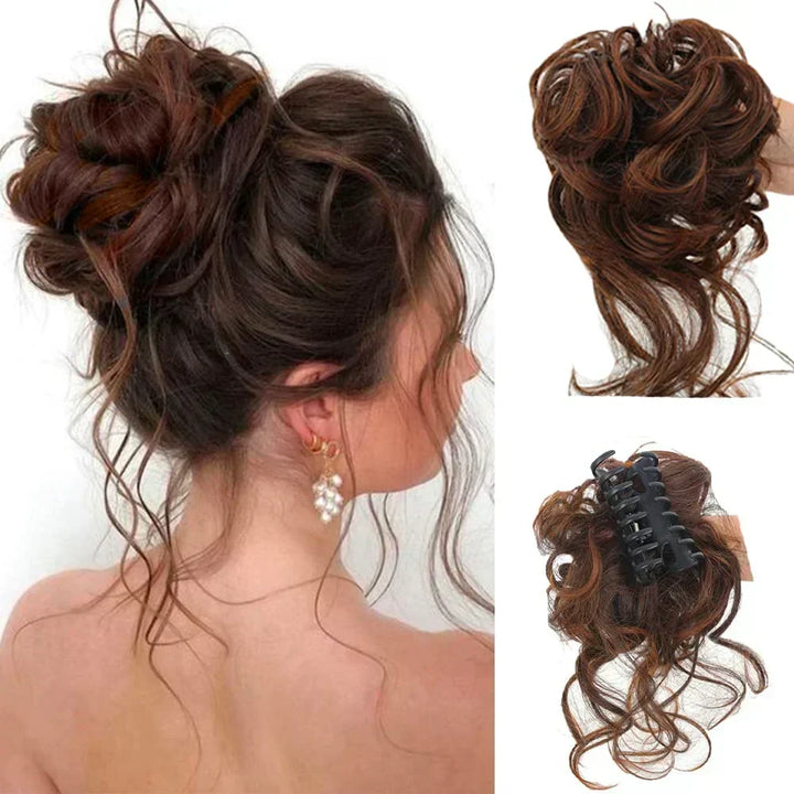 Women's volumizing curly bun. Easy clip-in hairpiece for a quick updo & instant fuller hair.