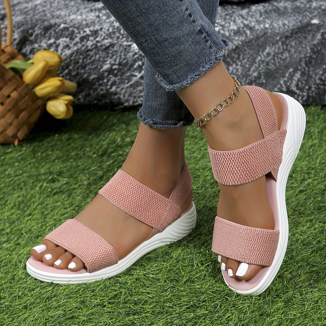 All-day comfort women's platform sandals with elastic cross-straps, soft cushioning, perfect for summer.