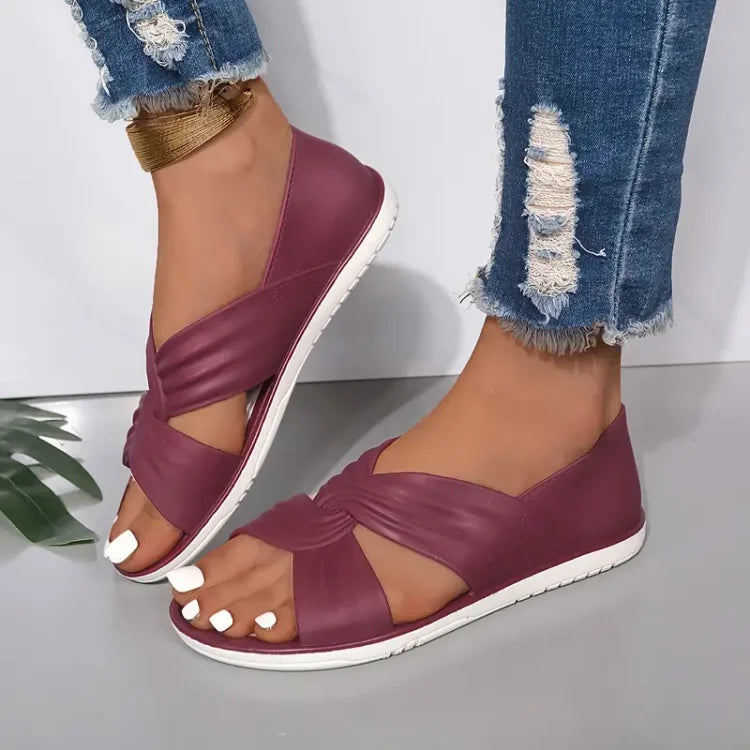 Arch support women's slip-on crossover sandals in versatile grey for everyday comfort.