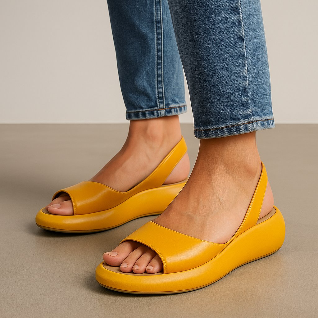Women's cushioned platform slingback sandals, ergonomic comfort for summer wear.