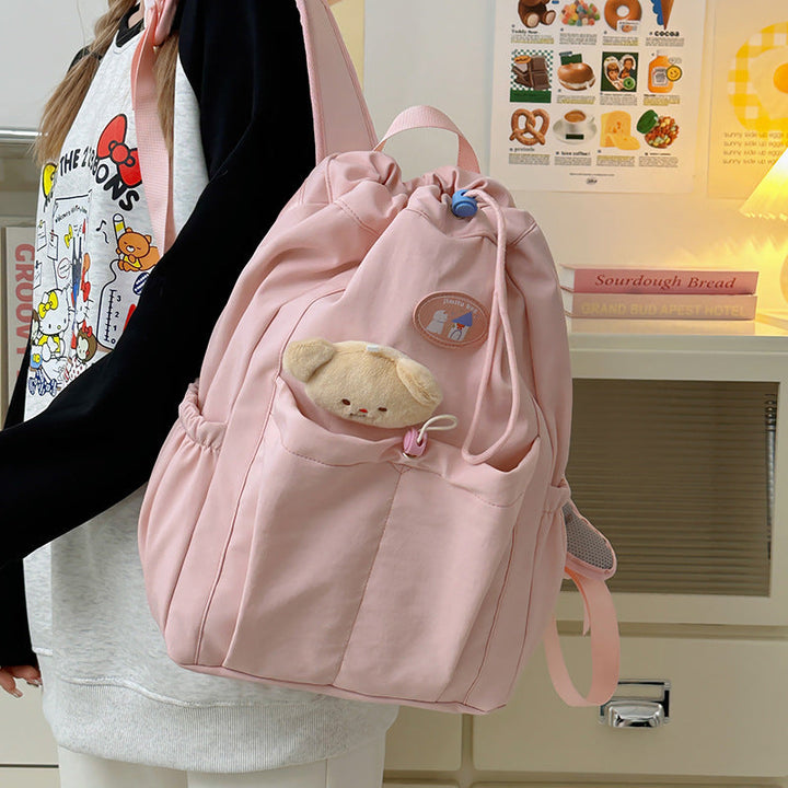 Women's cute aesthetic drawstring backpack, perfect for school or casual outings. Stylish and comfortable.