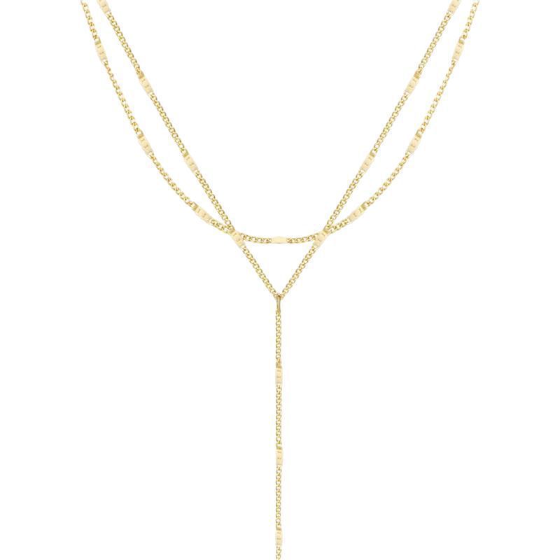 Gold layered Y-chain necklace for women, a dainty and chic elegant jewelry accessory.