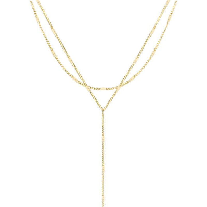 Gold layered Y-chain necklace for women, a dainty and chic elegant jewelry accessory.