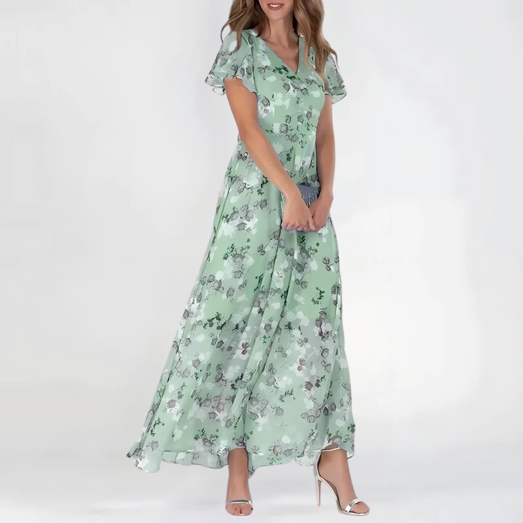 Beautiful women's daisy print floral summer dress. Ideal for spring fashion, garden events, or a chic casual look.