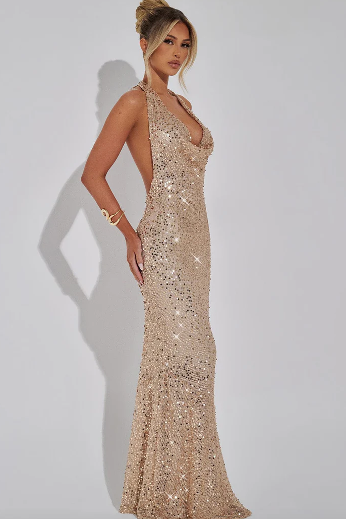 Beautiful women's sequin evening gown, a fashionable choice for gala nights and parties.