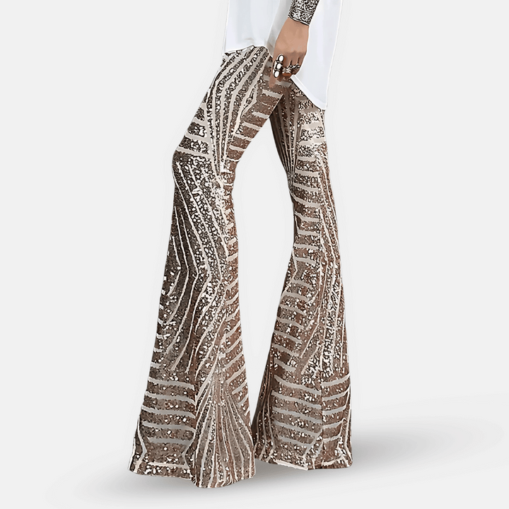Women's dazzling sequin high waist flare pants, perfect for parties & club wear.