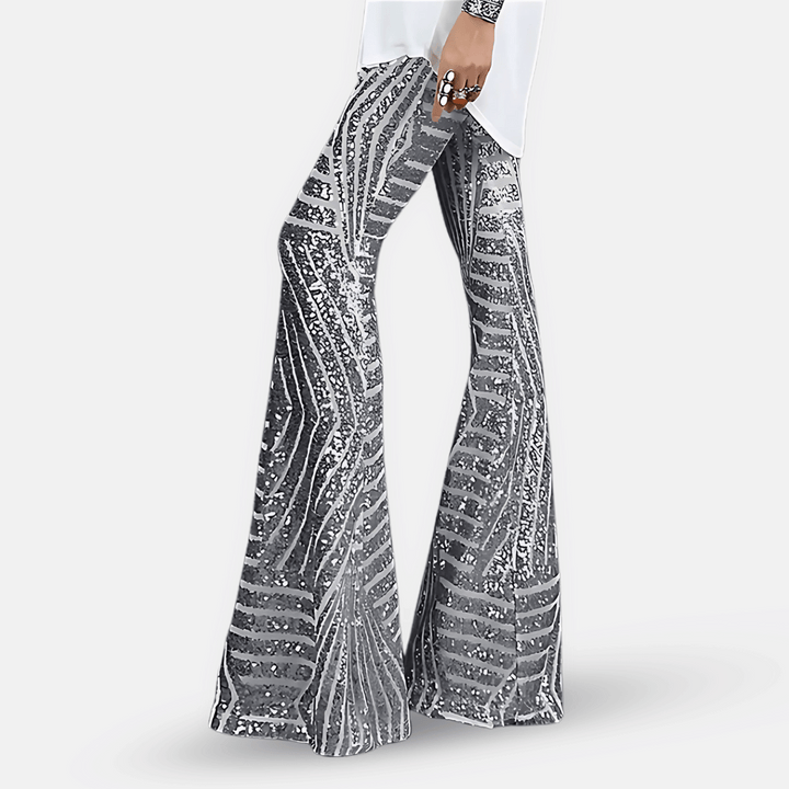 Sparkling high waist sequin flare pants for women, ideal for party, club, and festival outfits.