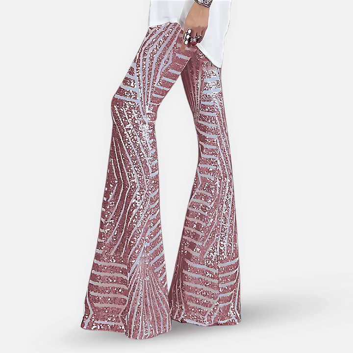 Trendy women's sequin high waist flare pants, perfect for spring/summer party & festival fashion.