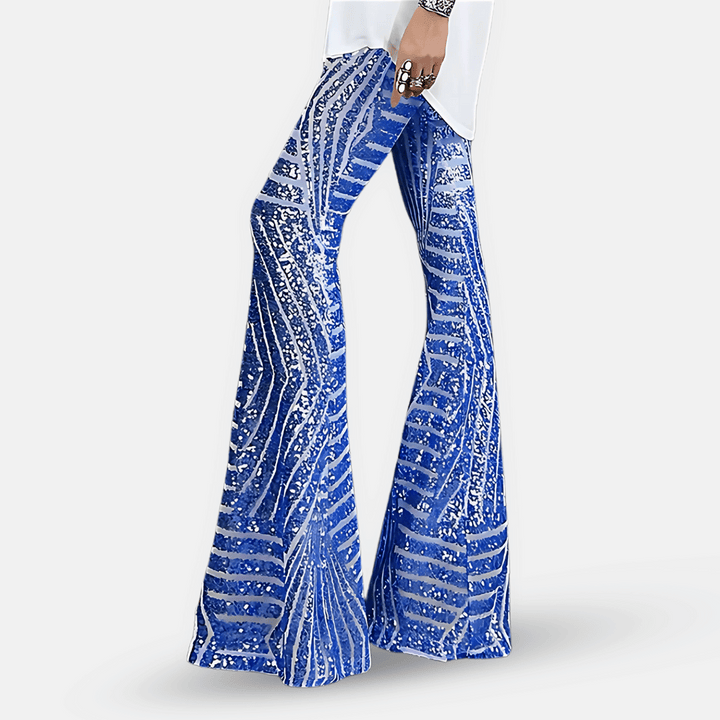 Dazzling women's sequin high waist flare pants that shimmer with every party move.